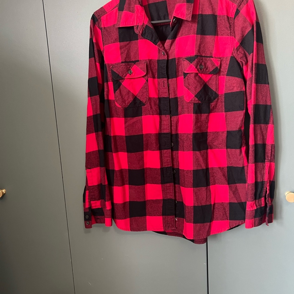 Eddie Bauer Red and Black Plaid Button-Up Shirt